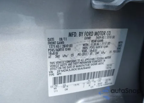 2012 Ford Edge Sel z USA, uszkodzony, nr VIN 2FMDK3J93CBA06495